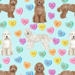 Cute Valentines Day Labradoodle Dog Hearts fabric - labradoodle fabric, valentines day dog fabric, dog fabric, labradoodles, cute dogs - blue