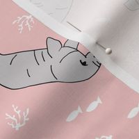 manatee fabric (tossed) // manatees dugong animals design andrea lauren fabric - pink