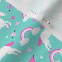 cute unicorn valentines day pattern fabric - valentines day fabric, valentines fabric, unicorn fabric, unicorn valentines, pink and red valentines day unicorn and rainbows -  candy mint and pink