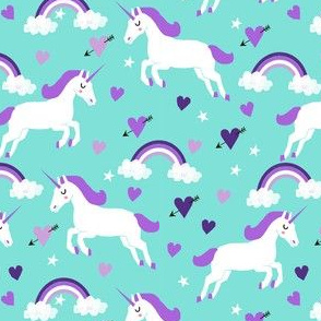 cute unicorn valentines day pattern fabric - valentines day fabric, valentines fabric, unicorn fabric, unicorn valentines, pink and red valentines day unicorn and rainbows -  candy mint and purple