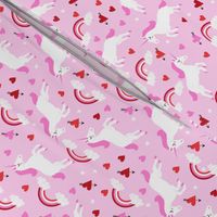 cute unicorn valentines day pattern fabric - valentines day fabric, valentines fabric, unicorn fabric, unicorn valentines, pink and red valentines day unicorn and rainbows - pastel pink and red