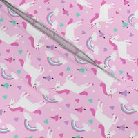 cute unicorn valentines day pattern fabric - valentines day fabric, valentines fabric, unicorn fabric, unicorn valentines, pink and red valentines day unicorn and rainbows - pink pastel