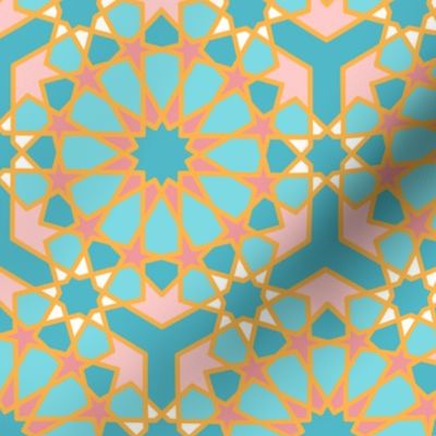 Islamic lace teal orange pastel Wallpaper