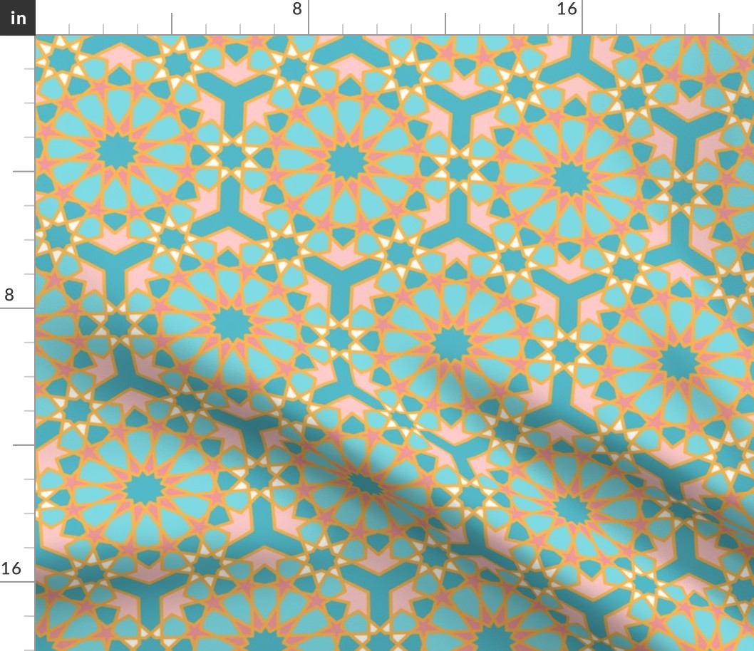 Islamic lace teal orange pastel Wallpaper
