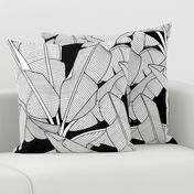 Banana Palms-Jumbo_White Leaves_Bg Black