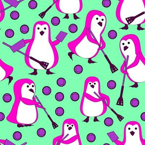 penguin broomball pink and mint