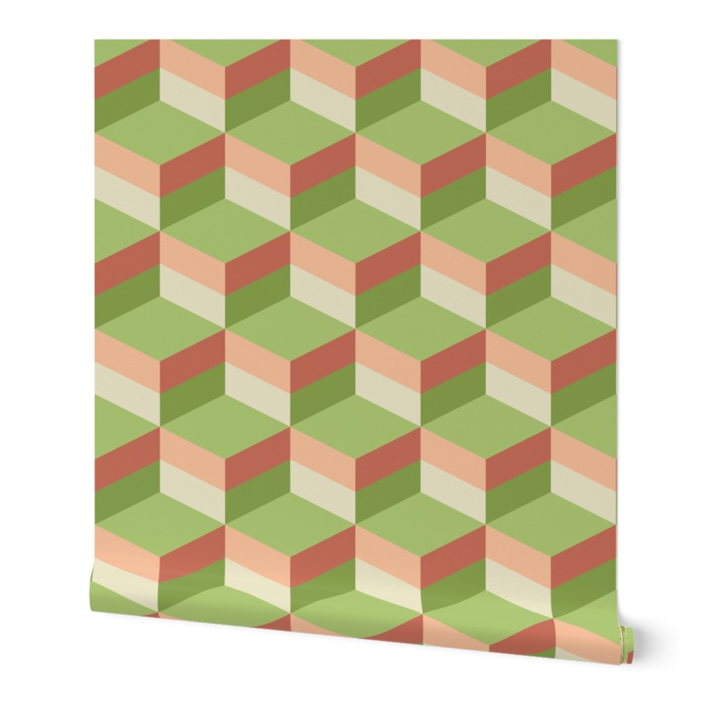 Retro 3D cubes pastel green orange large