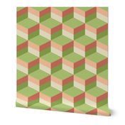 Retro 3D cubes pastel green orange large