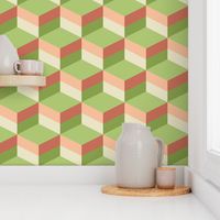 Retro 3D cubes pastel green orange large