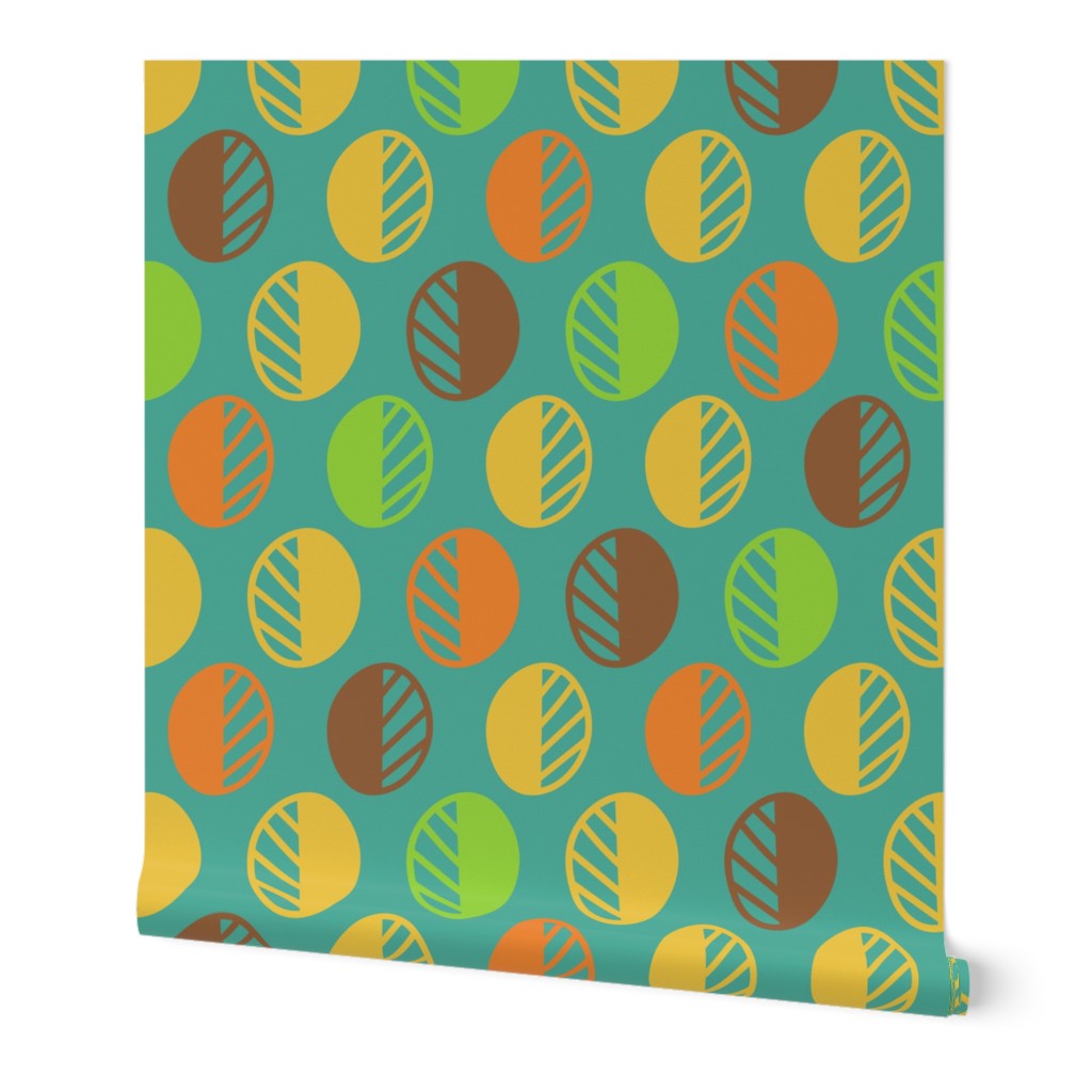 Boho mod leaves retro scandi teal yellow Wallpaper