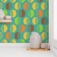 Boho mod leaves retro scandi teal yellow Wallpaper