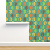 Boho mod leaves retro scandi teal yellow Wallpaper