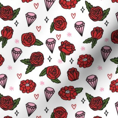 valentines roses fabric // valentines love fabric, gem fabric, diamond fabric, cute valentines day design 