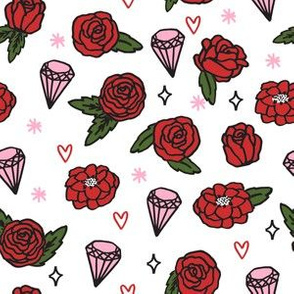 valentines roses fabric // valentines love fabric, gem fabric, diamond fabric, cute valentines day design 