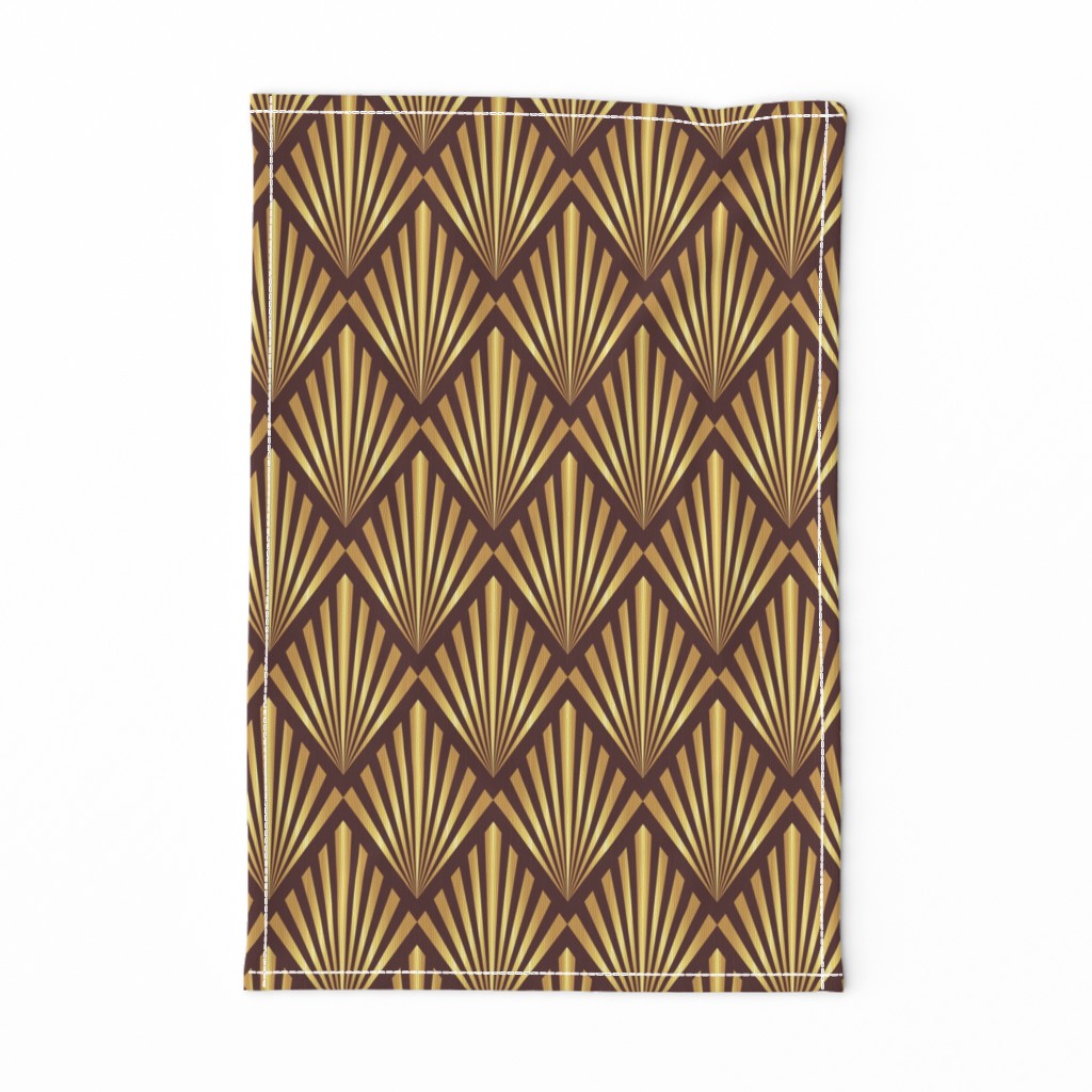 Gold art deco fans brown Wallpaper