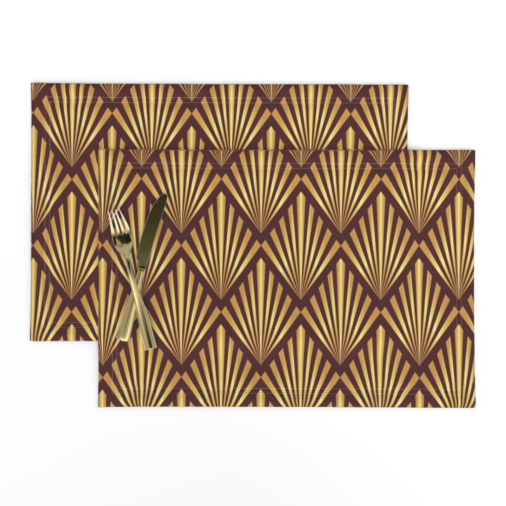 Gold art deco fans brown Wallpaper