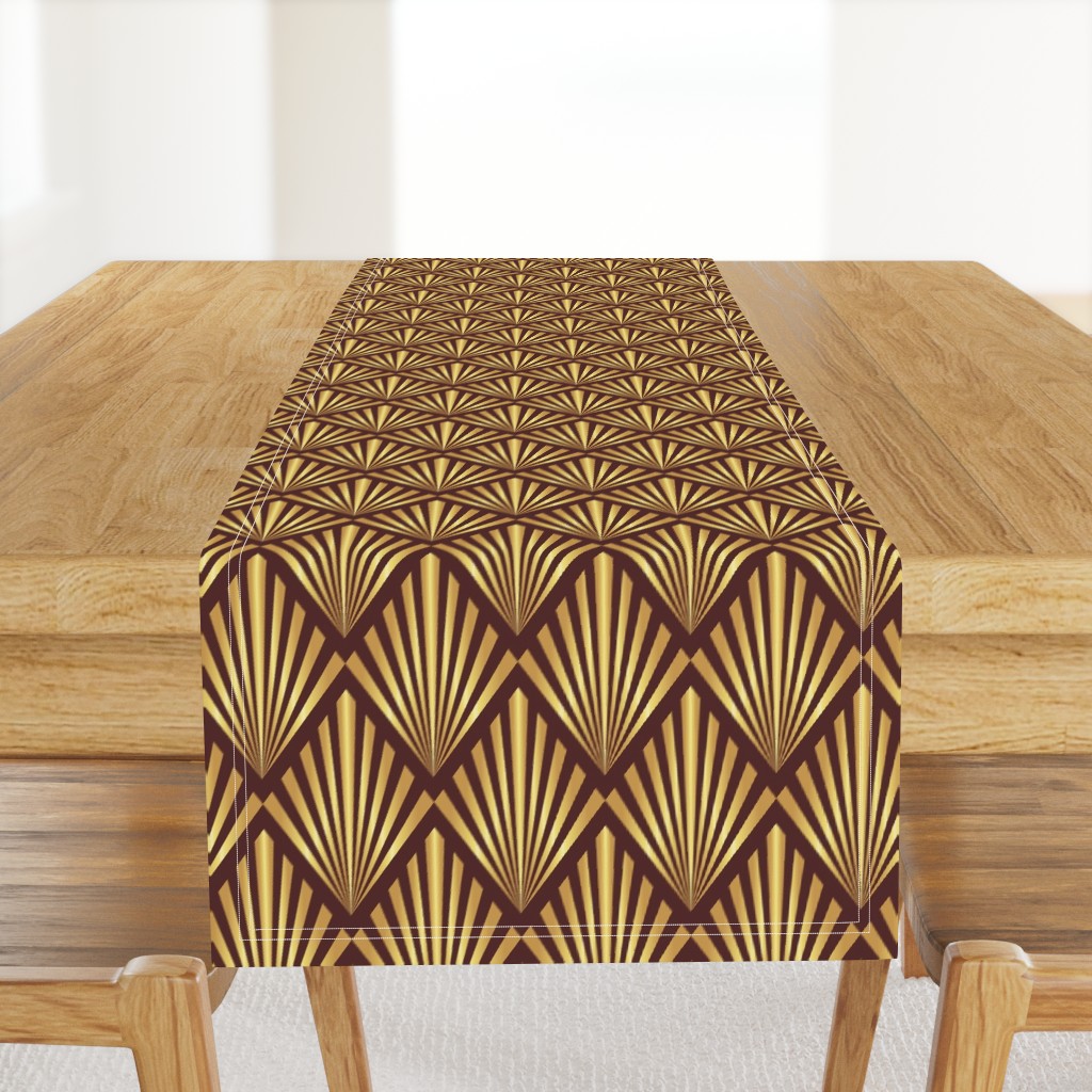 Gold art deco fans brown Wallpaper