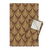 Gold art deco fans brown Wallpaper