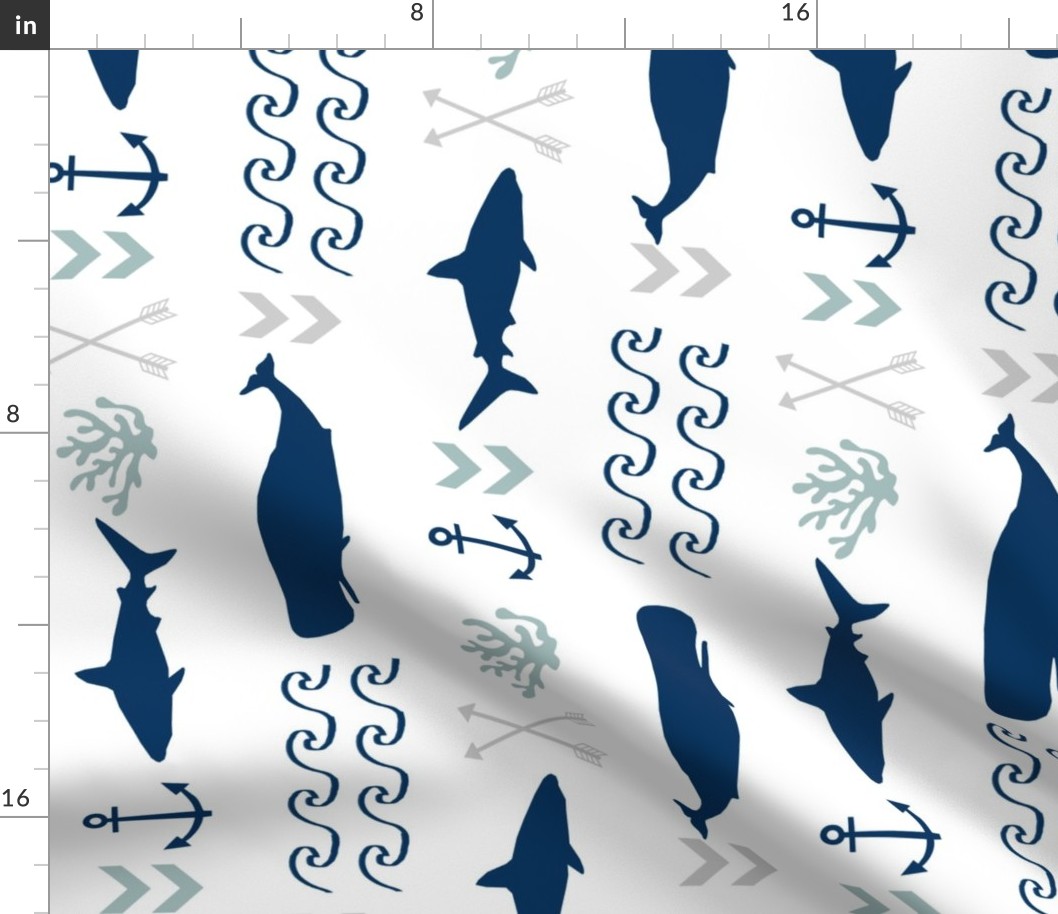 LARGE - ocean animals - nautical shark, Fabric | Spoonflower