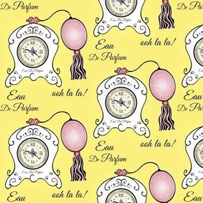 Très Féminin / Vintage Clock  Perfume Bottle / Yellow & Pink