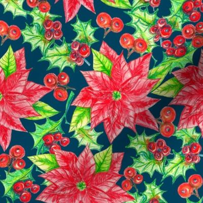 Christmas background with poinsettia