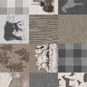 Old Farm Quilt 12sq - Soft Brown And grey - rotated 