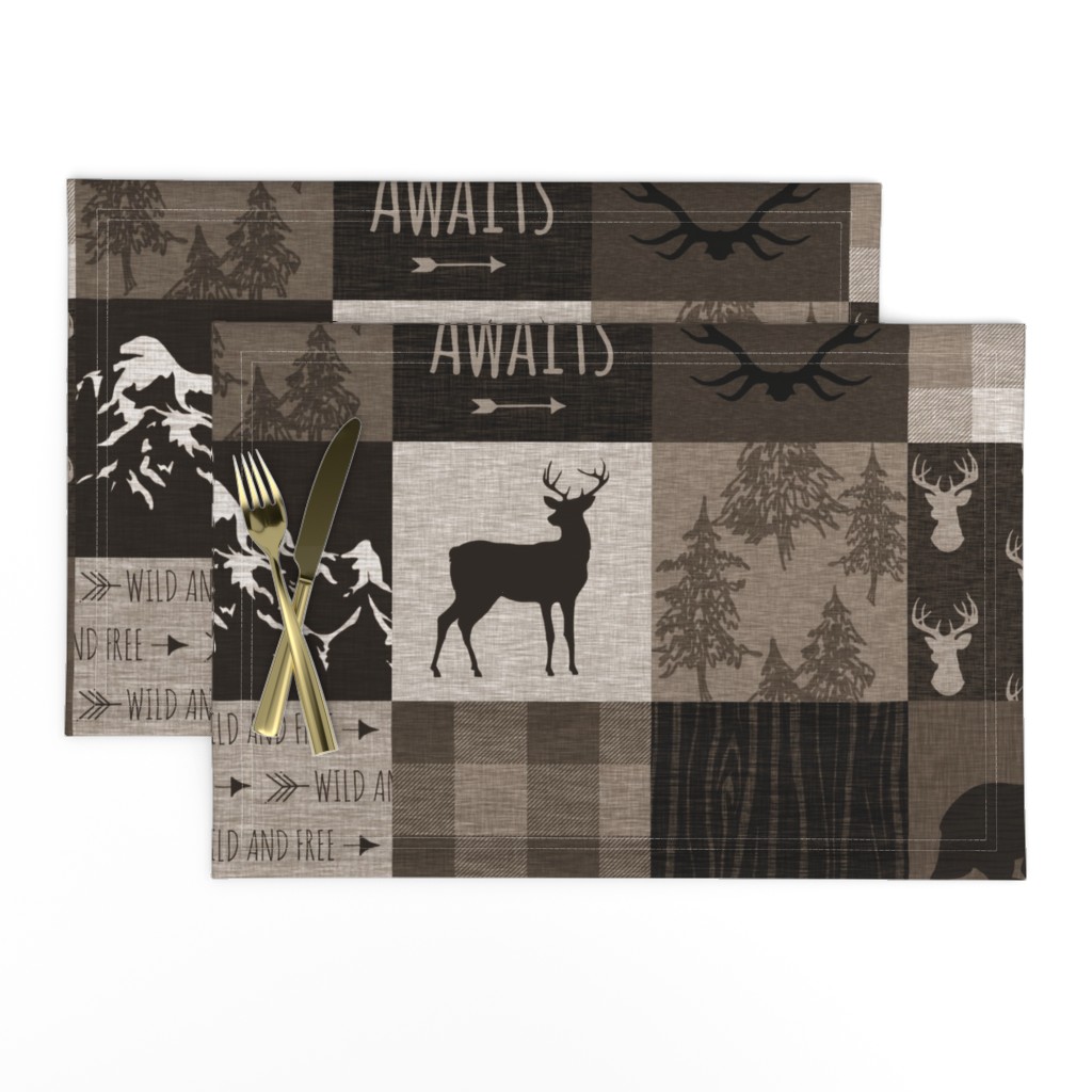 Adventure Awaits Quilt - Brown And Beige - mountains and woodland animals