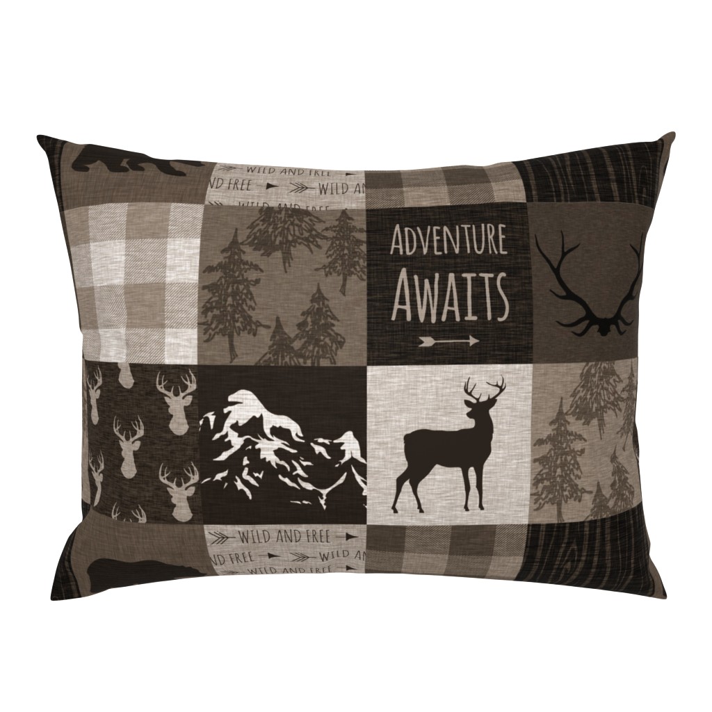 Adventure Awaits Quilt - Brown And Beige - mountains and woodland animals