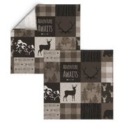 Adventure Awaits Quilt - Brown And Beige - mountains and woodland animals