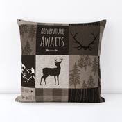 Adventure Awaits Quilt - Brown And Beige - mountains and woodland animals