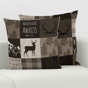 Adventure Awaits Quilt - Brown And Beige - mountains and woodland animals