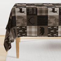 Adventure Awaits Quilt - Brown And Beige - mountains and woodland animals