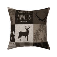 Adventure Awaits Quilt - Brown And Beige - mountains and woodland animals