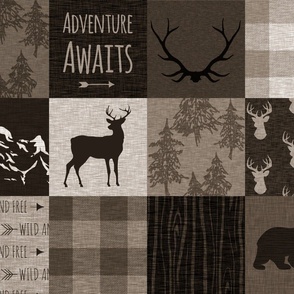 Adventure Awaits Quilt - Brown And Beige - mountains and woodland animals