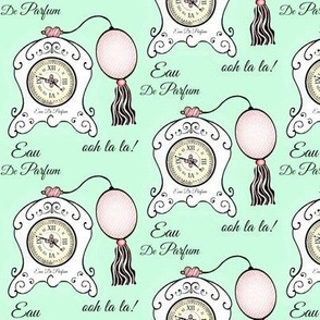Très Féminin / Vintage Clock  Perfume Bottle / mint & pink