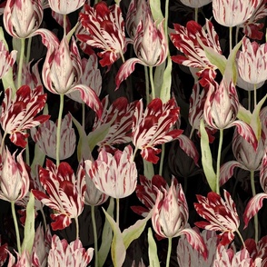 18" Dutch Tulips on black - Moody Florals by UtART - Mystic Night 37