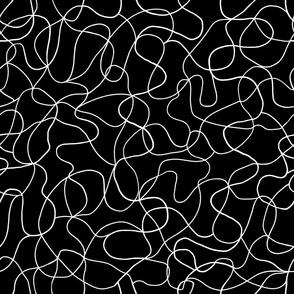 Tangled - White hand-drawn lines on black background, large scale black and white