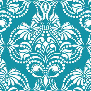 White on Teal Arabesque