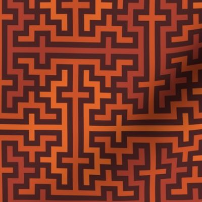 Copper brown orange Japanese Sayagata geometric Wallpaper