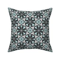 Silver and Cyan Stylized Floral Octagon Art Deco Inspired Eight Petal Modern Art Deco