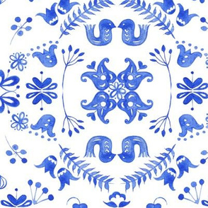 scandi garden blue white watercolor tile