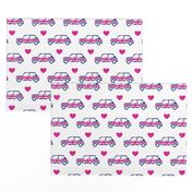 Mini Cooper Hearts - Union Jack Car - Bright Pink - Large