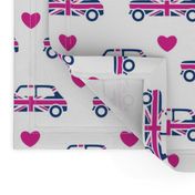 Mini Cooper Hearts - Union Jack Car - Bright Pink - Large