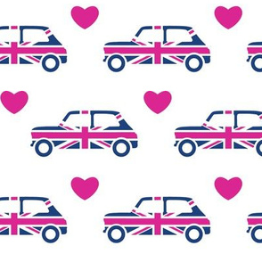 Mini Cooper Hearts - Union Jack Car - Bright Pink - Large