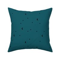 Dreamy night counting stars under the moon woodland camping trip christmas winter teal blue