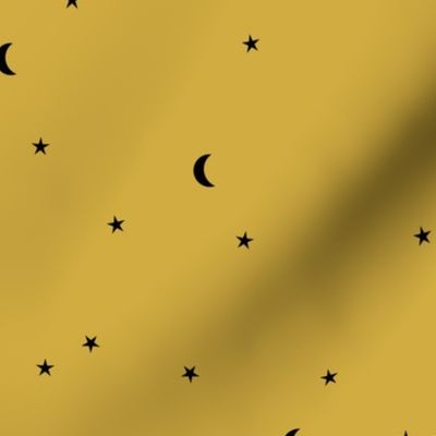 Dreamy night counting stars under the moon woodland camping trip yellow ochre summer winter