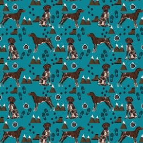 SMALL - german shorthaired pointer dog fabric dogs and hiking design dog mountains fabric - teal