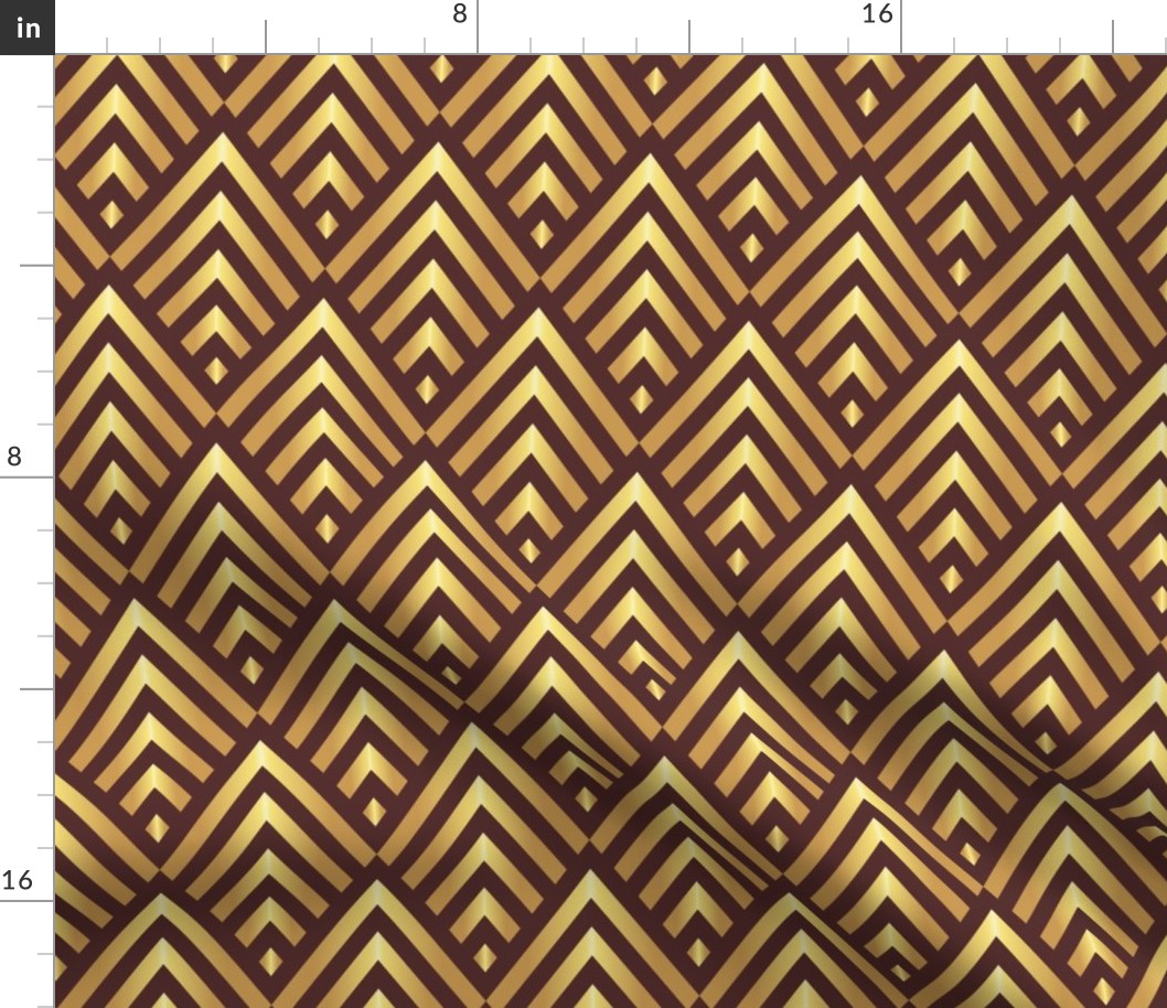 Gold art deco stripes chocolate brown Wallpaper