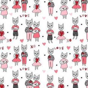 cat valentines fabric - cute valentines fabric, valentines day fabric, cat love, love fabric, andrea lauren