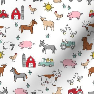 Small - farm // nursery kids gender neutral cow chicken pig barn farms fabric white colorful